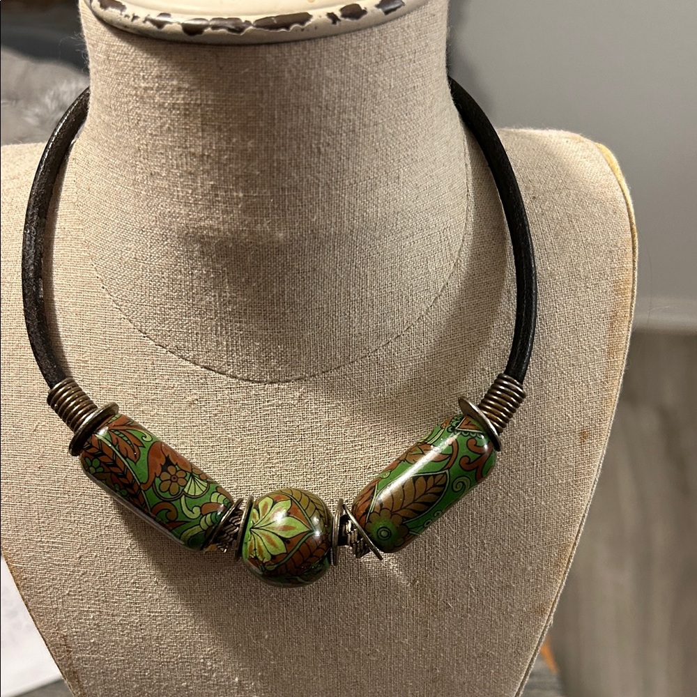 Brown and Green Choker Necklace Chinoiserie Whimsigoth Moody Dark